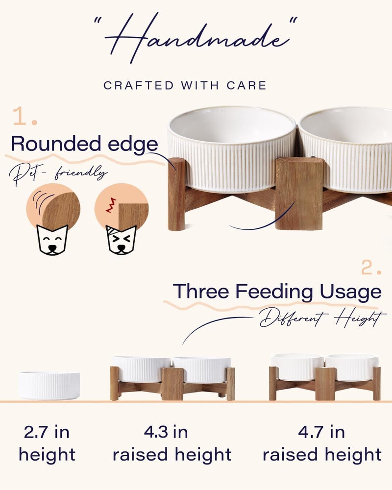 GET STAR Ceramic Dog Bowls Set with Acacia Wood Stand, 3.5 Cups Pet Bowls Set of 2 for Medium Dogs, Cute Dog Food Bowl, Cat Bowls - Image 4